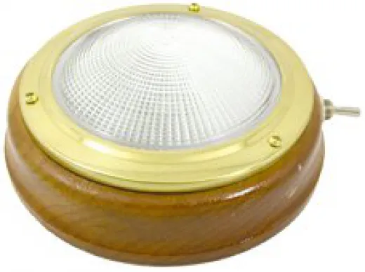 allpa Messing Kajütlampe mit geriffelter Linse Teakholz Basis 12V15W mit Schalter