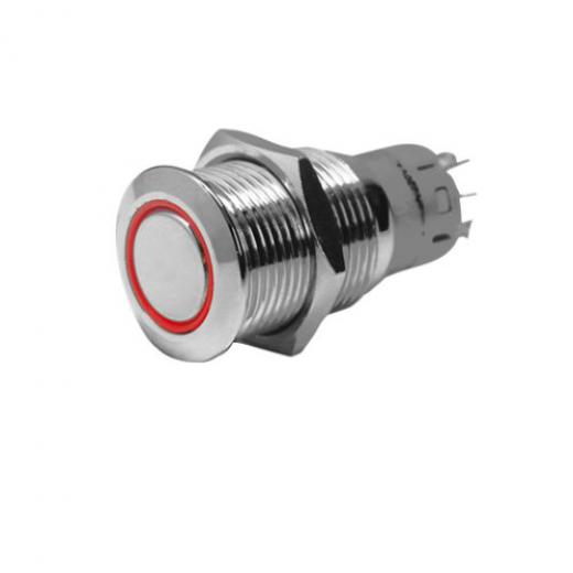 allpa RVS Ring LED drukschakelaar ONOFF 12V boorgat Ø22mm inbouwdiepte 40mm rood LED