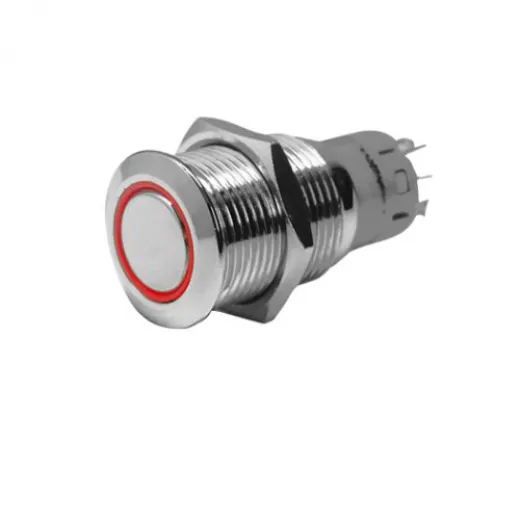 allpa RVS Ring LED drukschakelaar ONOFF 12V boorgat Ø22mm inbouwdiepte 40mm rood LED