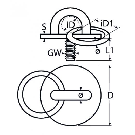 Augplatte rund mit Gewinde und Ring