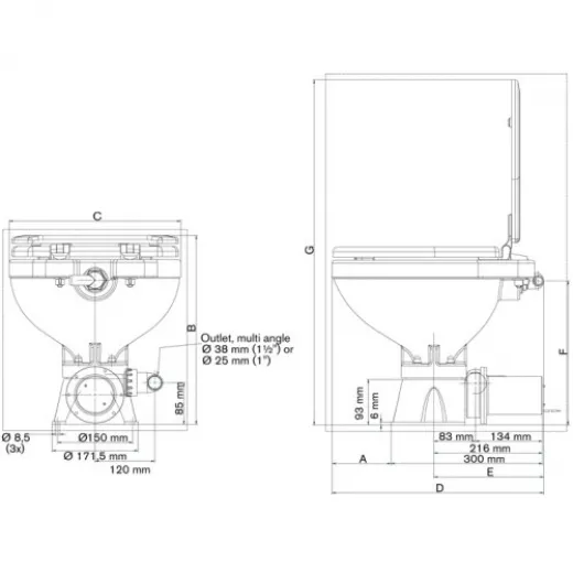 Johnson Pump AquaT SilentElectric Toilette 12V 13A Compact Pot