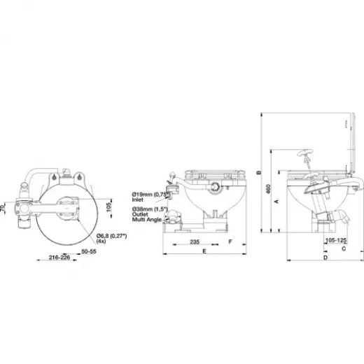 Johnson Pump AquaT Toiletten mit manueller Pumpe komfort Pot einlaß Ø19mm Abfuhr Ø38mm